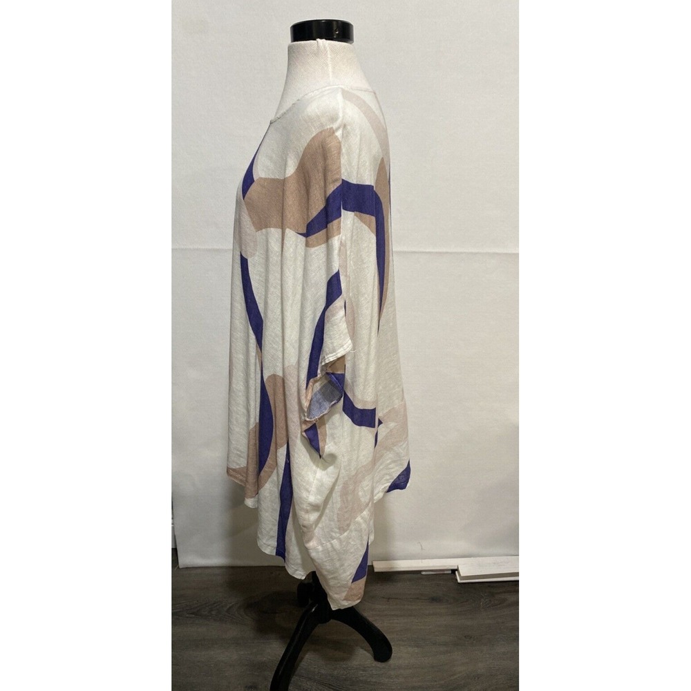 Linen Collection‎ Greece Abstract Swirl Print Poncho Top Blue Tan OS - Picture 3 of 7